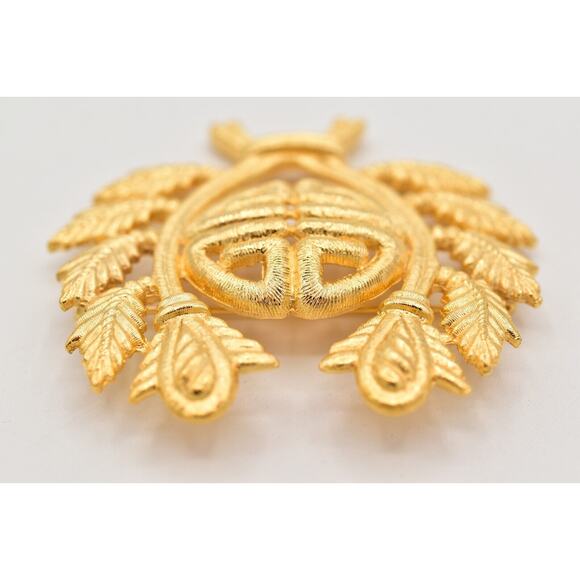 Givenchy Vintage Logo Pin Brooch Brushed Gold 4G Laurel Leaf Chunky Signed BinBA - Picture 8 of 12